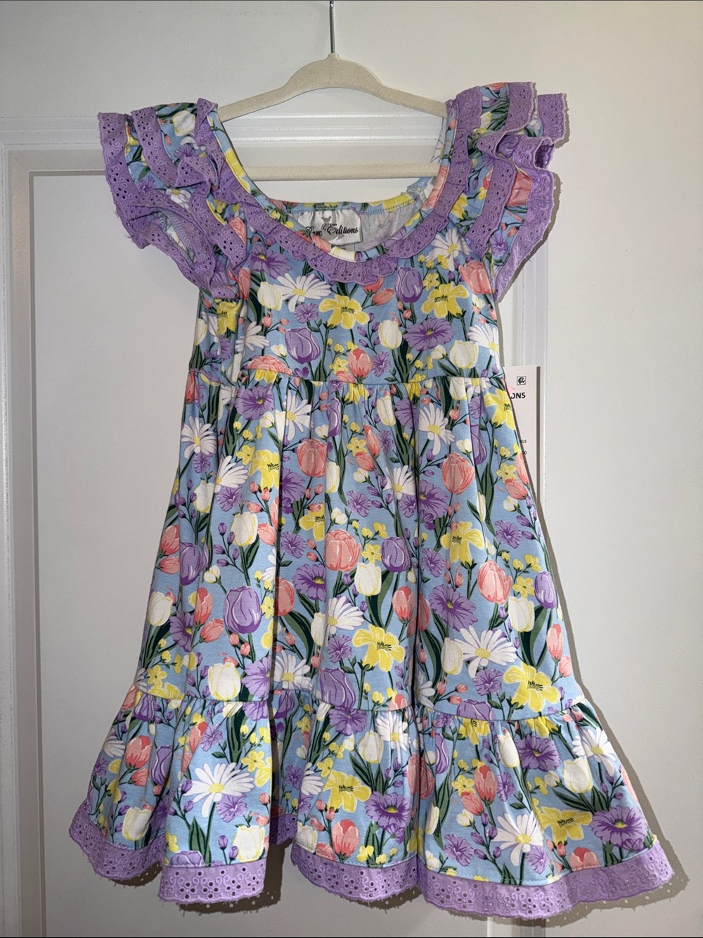Rare Editions Floral Sundress with Lavender Eyelet Ruffle